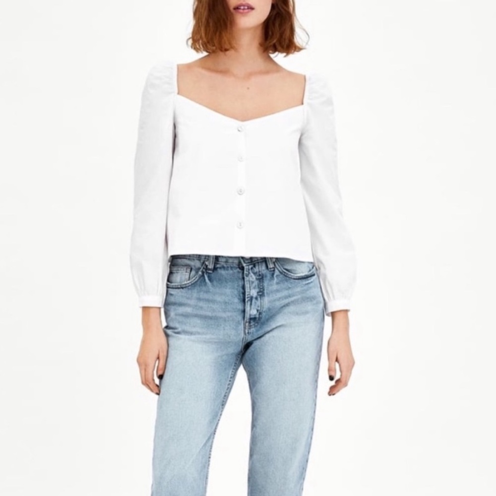 Zara White Button-Up Blouse